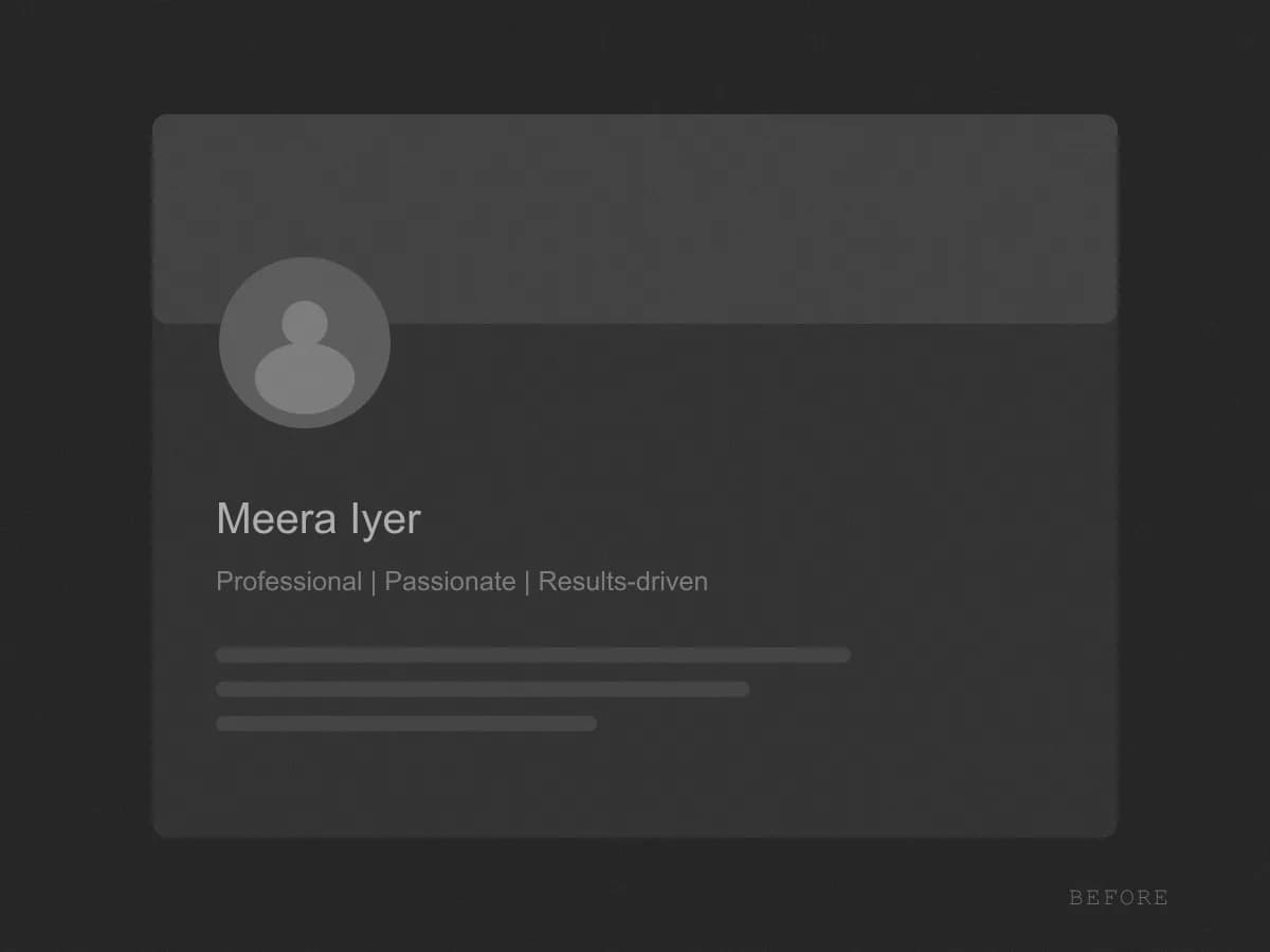 Meera Iyer's profile before the project