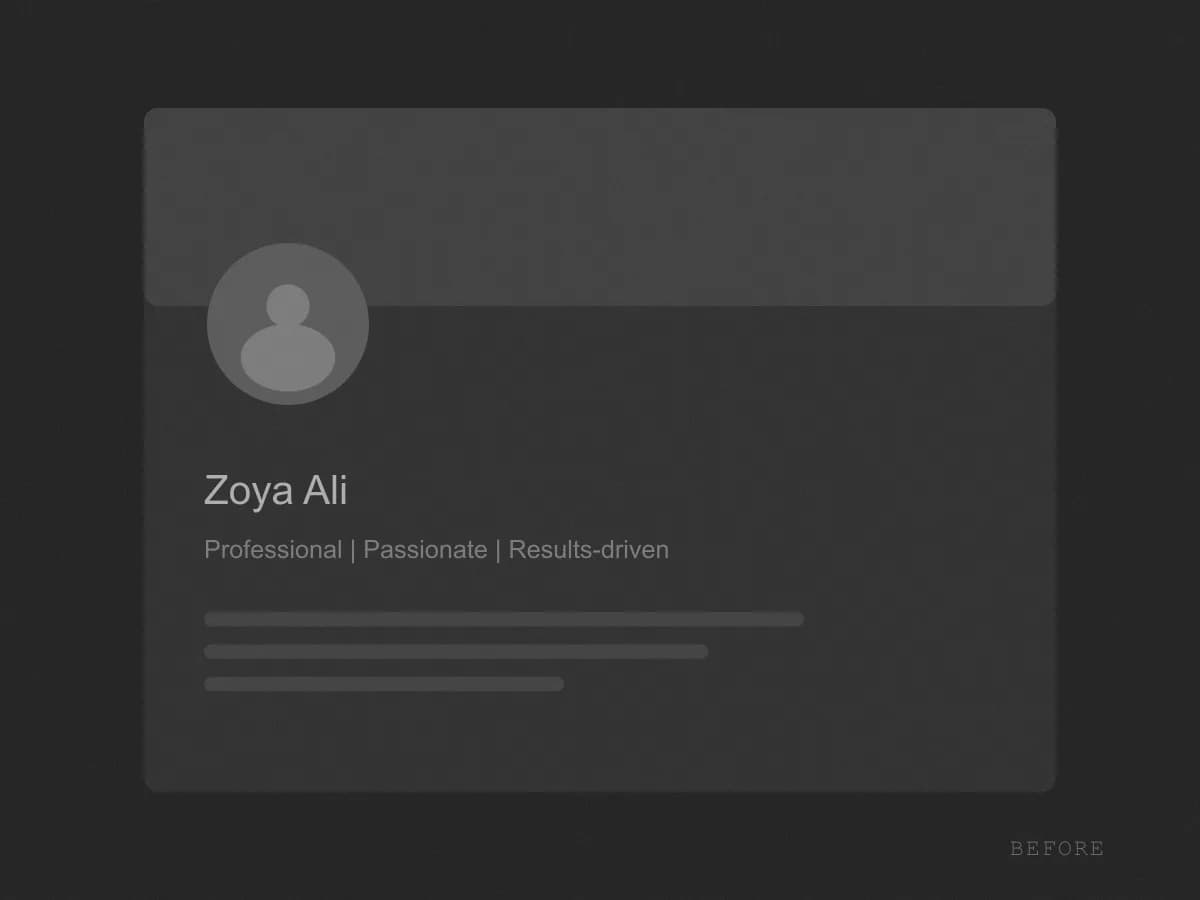 Zoya Ali's profile before the project